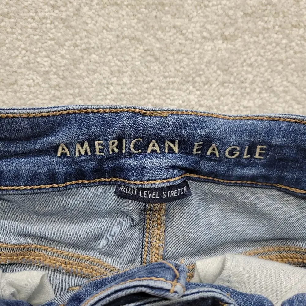 American Eagle Women Size 4 Hi Rise Shortie Distressed Denim Jean Shorts Stretch